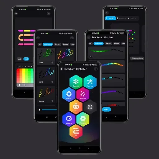 IntelliLight app screens showing lighting controls